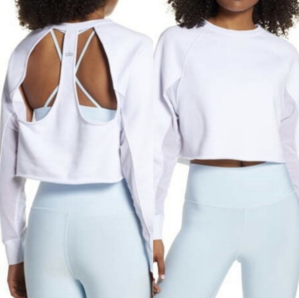 ALO Transcend Cutout Cropped Sweatshirt White Size M